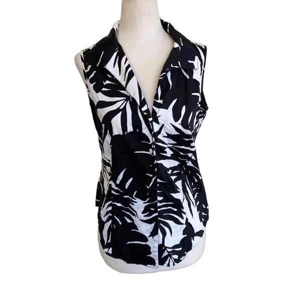 Talbots Petites Sleeveless Button up Palm leaf Pattern print Top - 8P - Picture 1 of 9